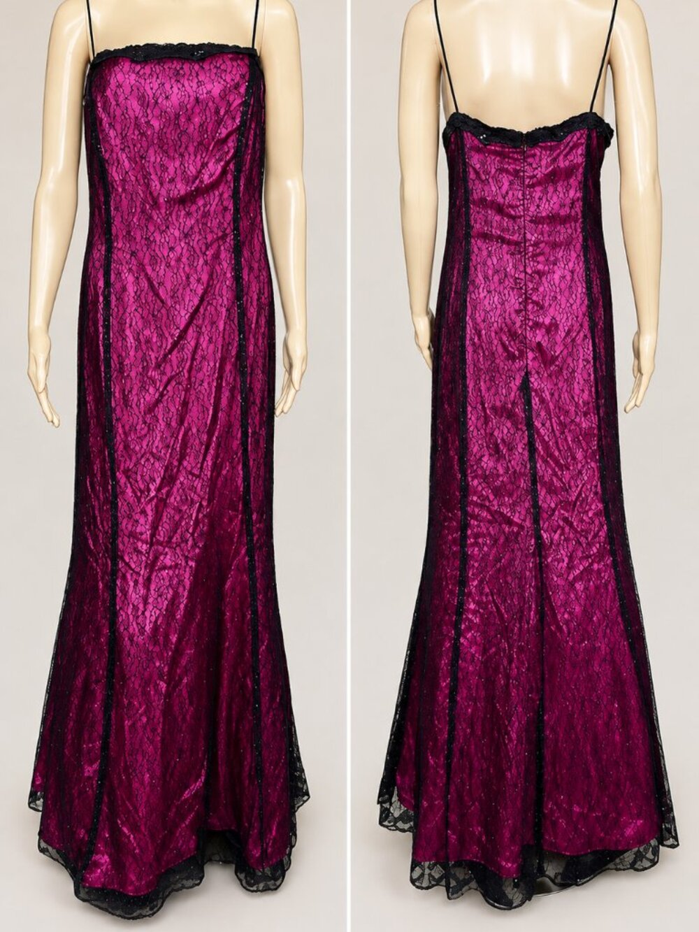 Vintage Niki Livas Black Lace Magenta Gown Whimsigoth Vampy Maxi Dress Size 14